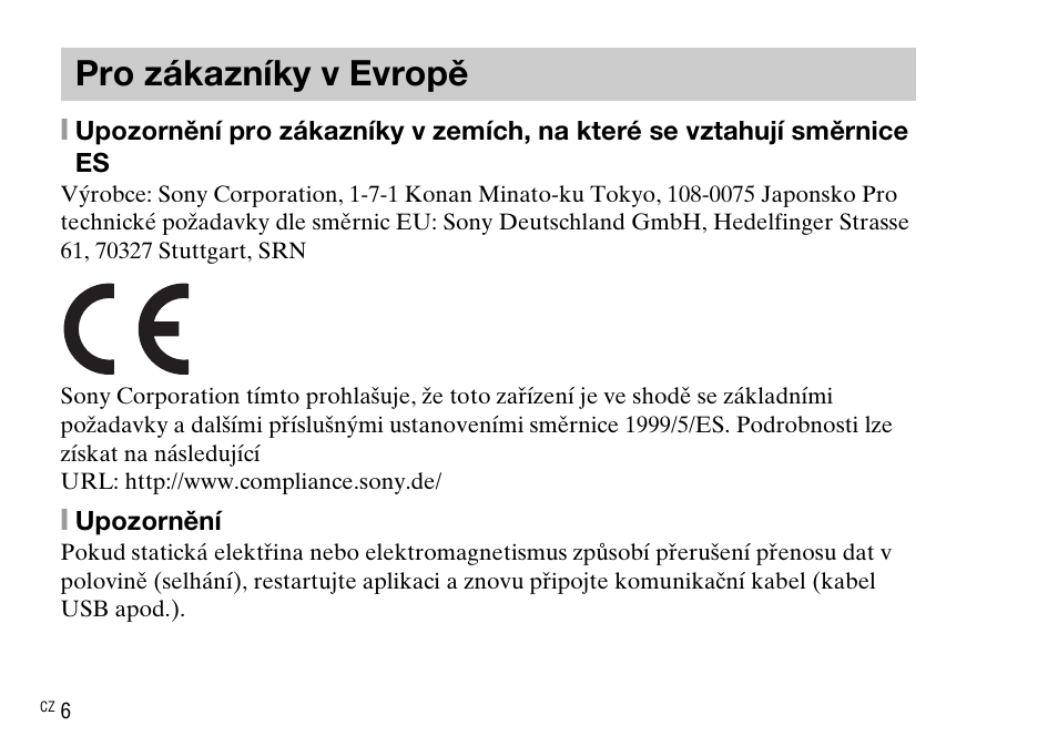 Pro zákazníky v evropě | Sony DSC-WX220 User Manual | Page 272 / 499