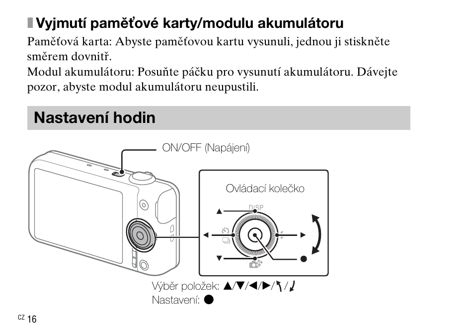 Nastavení hodin, Xvyjmutí paměťové karty/modulu akumulátoru | Sony DSC-WX220 User Manual | Page 282 / 499