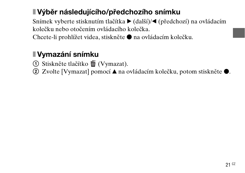 Xvýběr následujícího/předchozího snímku, Xvymazání snímku | Sony DSC-WX220 User Manual | Page 287 / 499