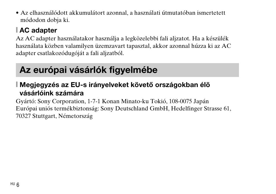 Az európai vásárlók figyelmébe | Sony DSC-WX220 User Manual | Page 304 / 499