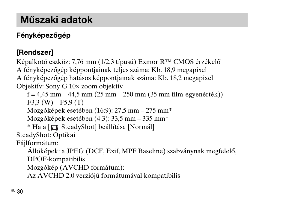 Műszaki adatok | Sony DSC-WX220 User Manual | Page 328 / 499