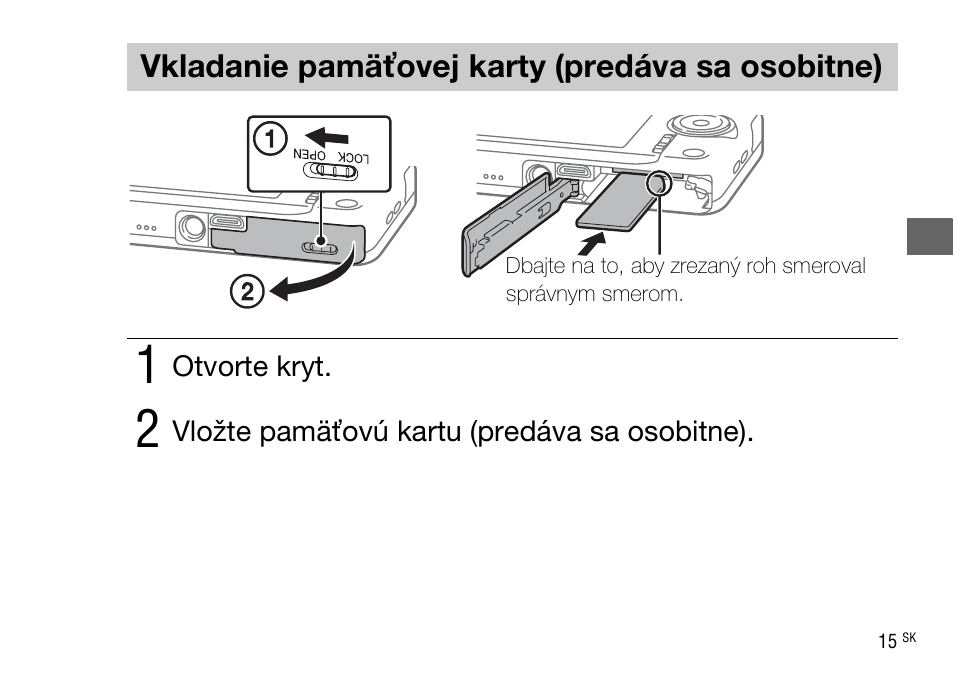 Vkladanie pamäťovej karty (predáva sa osobitne) | Sony DSC-WX220 User Manual | Page 349 / 499