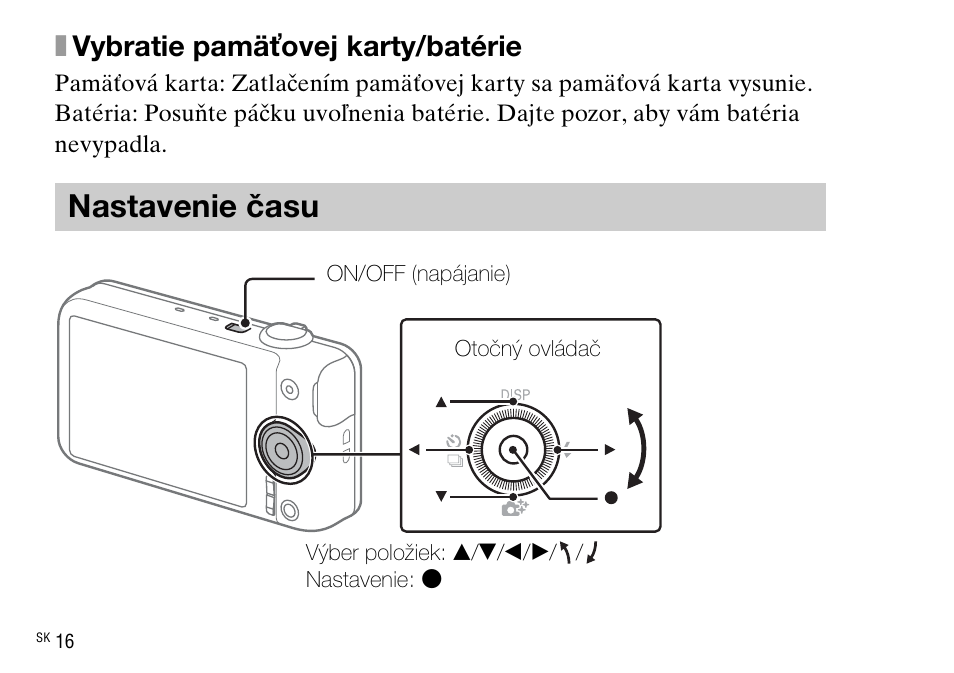 Nastavenie času, Xvybratie pamäťovej karty/batérie | Sony DSC-WX220 User Manual | Page 350 / 499