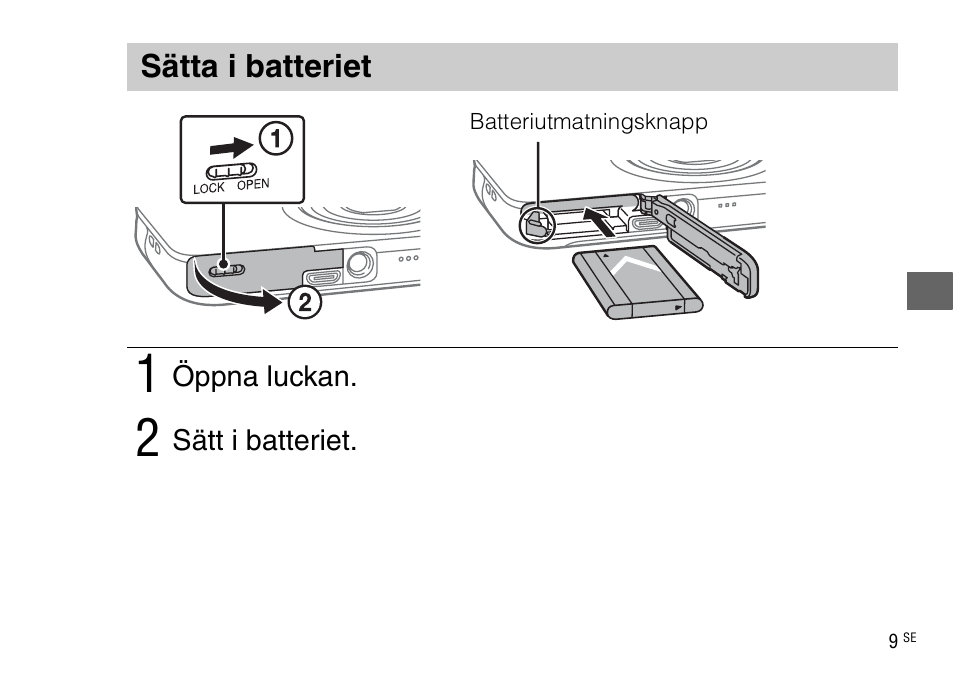 Sätta i batteriet | Sony DSC-WX220 User Manual | Page 377 / 499