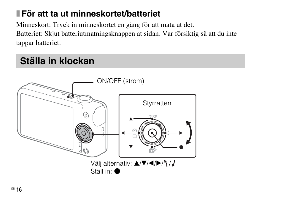 Ställa in klockan, Xför att ta ut minneskortet/batteriet | Sony DSC-WX220 User Manual | Page 384 / 499