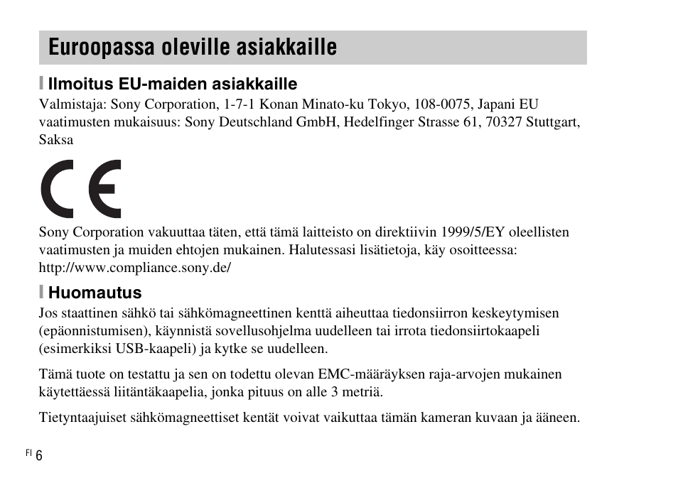 Euroopassa oleville asiakkaille | Sony DSC-WX220 User Manual | Page 406 / 499