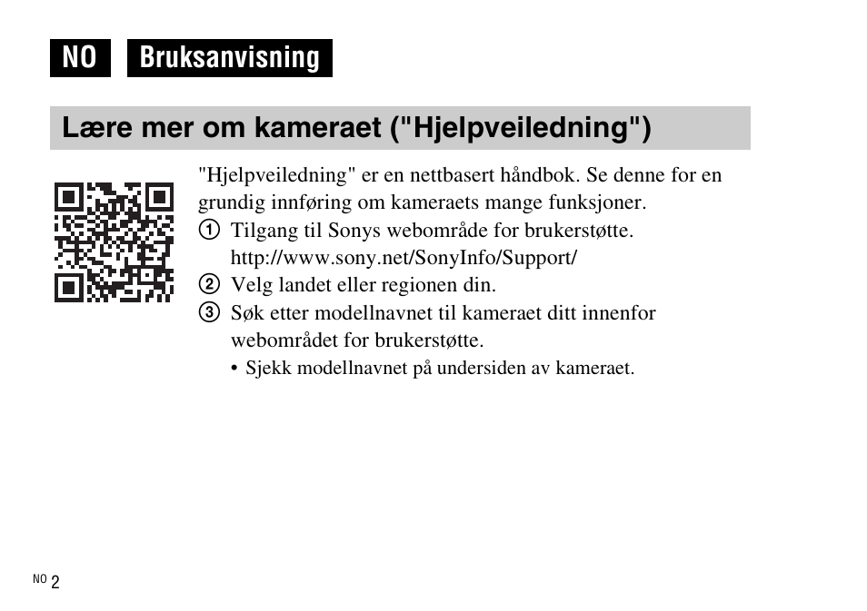 Norsk, Lære mer om kameraet ("hjelpveiledning") | Sony DSC-WX220 User Manual | Page 434 / 499