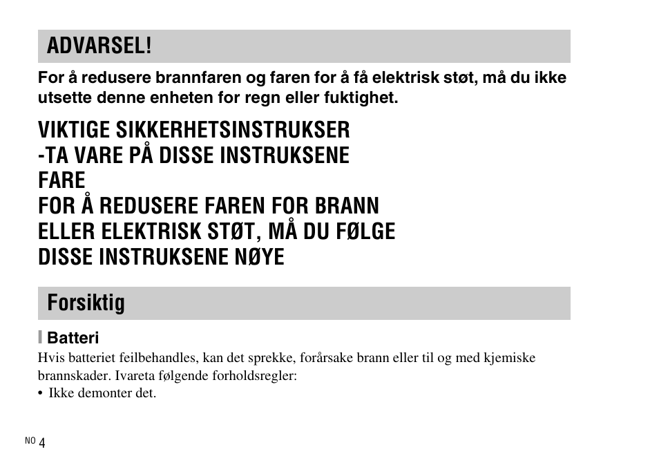 Advarsel! forsiktig | Sony DSC-WX220 User Manual | Page 436 / 499