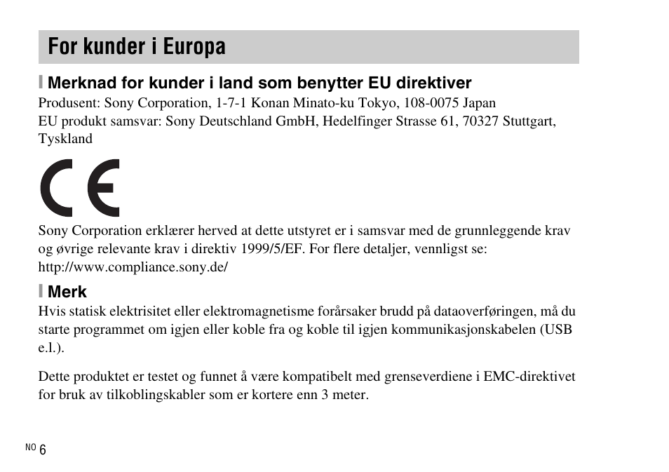 For kunder i europa | Sony DSC-WX220 User Manual | Page 438 / 499