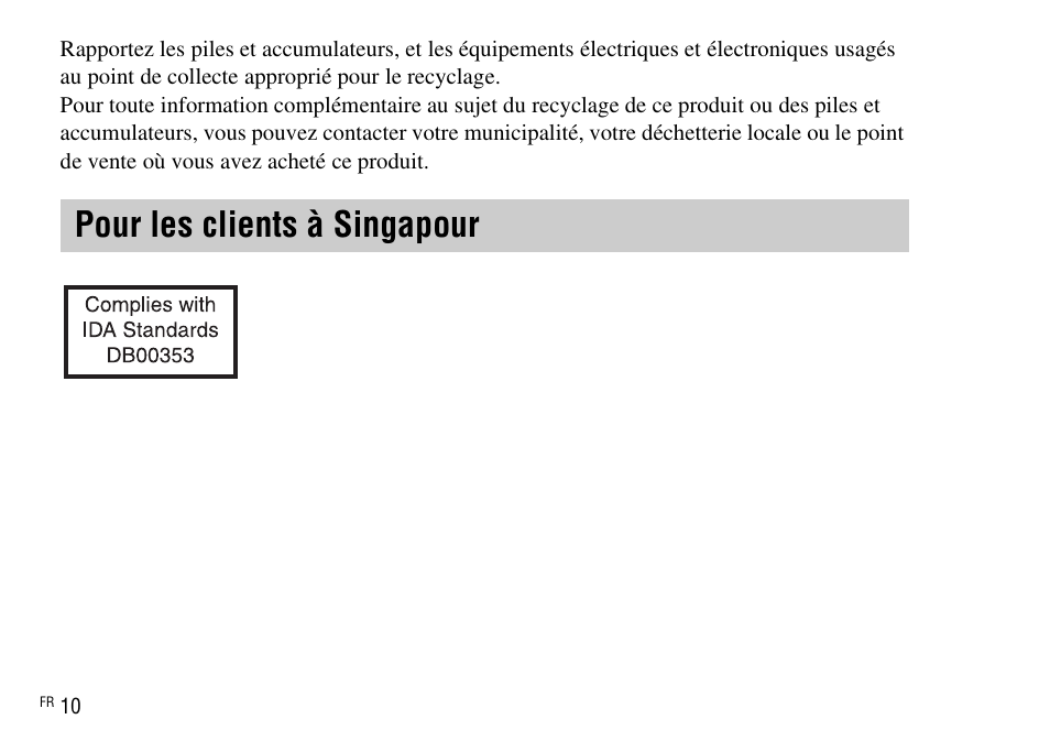 Pour les clients à singapour | Sony DSC-WX220 User Manual | Page 44 / 499