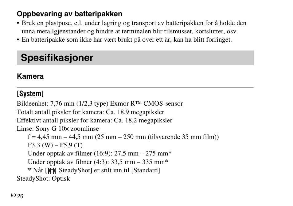 Spesifikasjoner | Sony DSC-WX220 User Manual | Page 458 / 499