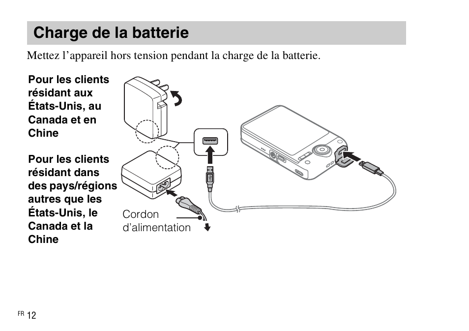 Charge de la batterie | Sony DSC-WX220 User Manual | Page 46 / 499