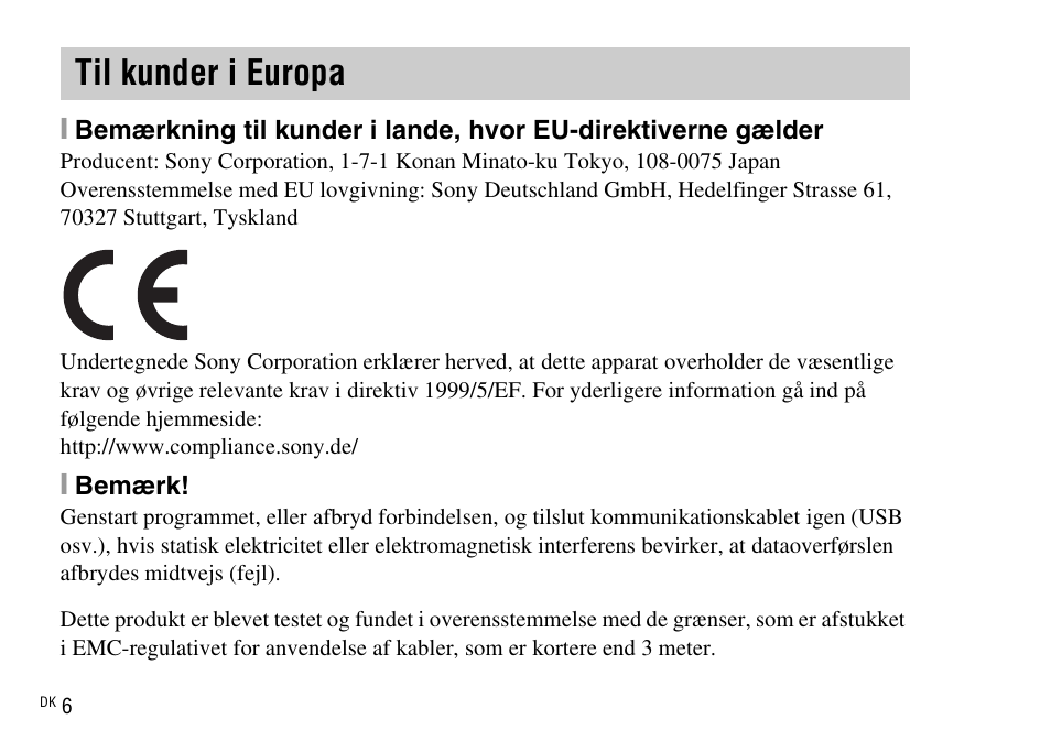 Til kunder i europa | Sony DSC-WX220 User Manual | Page 468 / 499