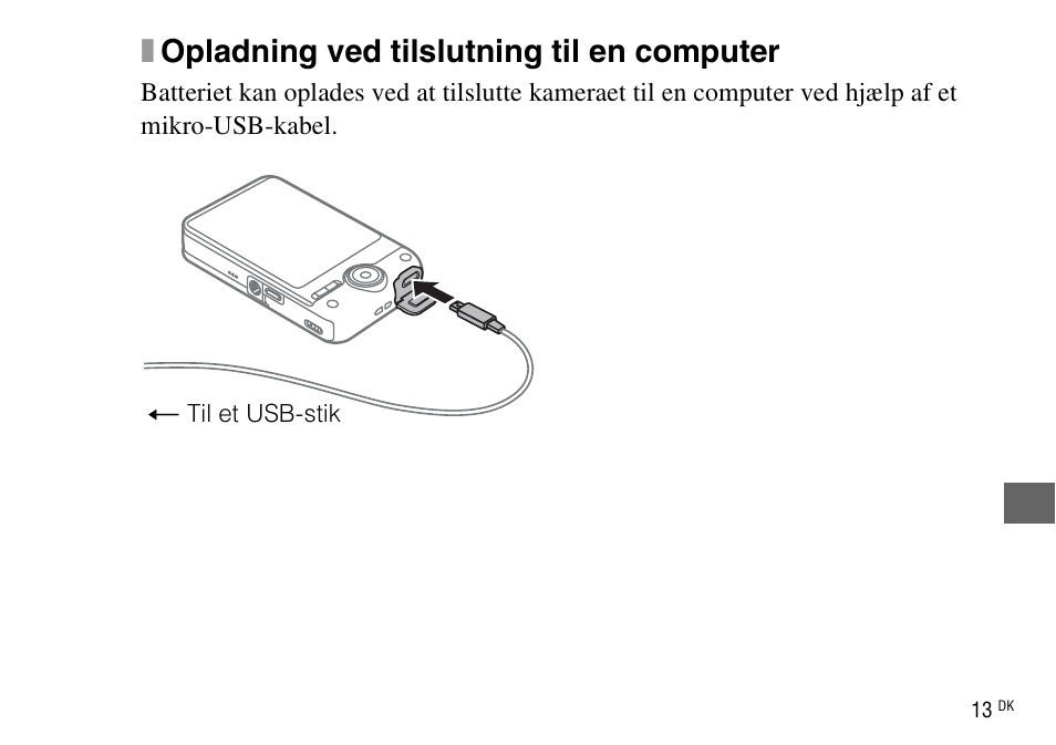 Xopladning ved tilslutning til en computer | Sony DSC-WX220 User Manual | Page 475 / 499