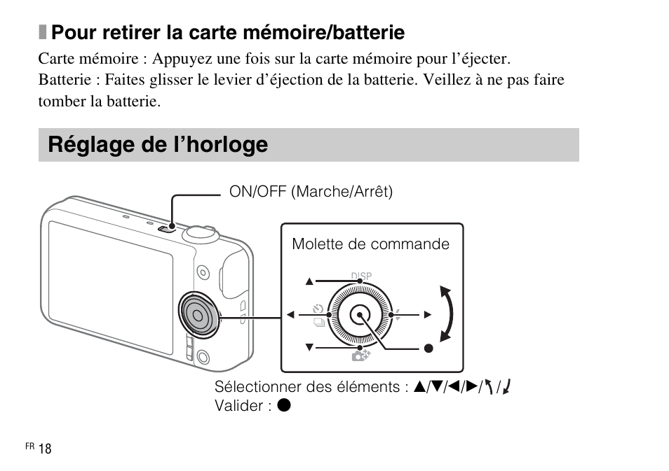 Réglage de l’horloge, Xpour retirer la carte mémoire/batterie | Sony DSC-WX220 User Manual | Page 52 / 499