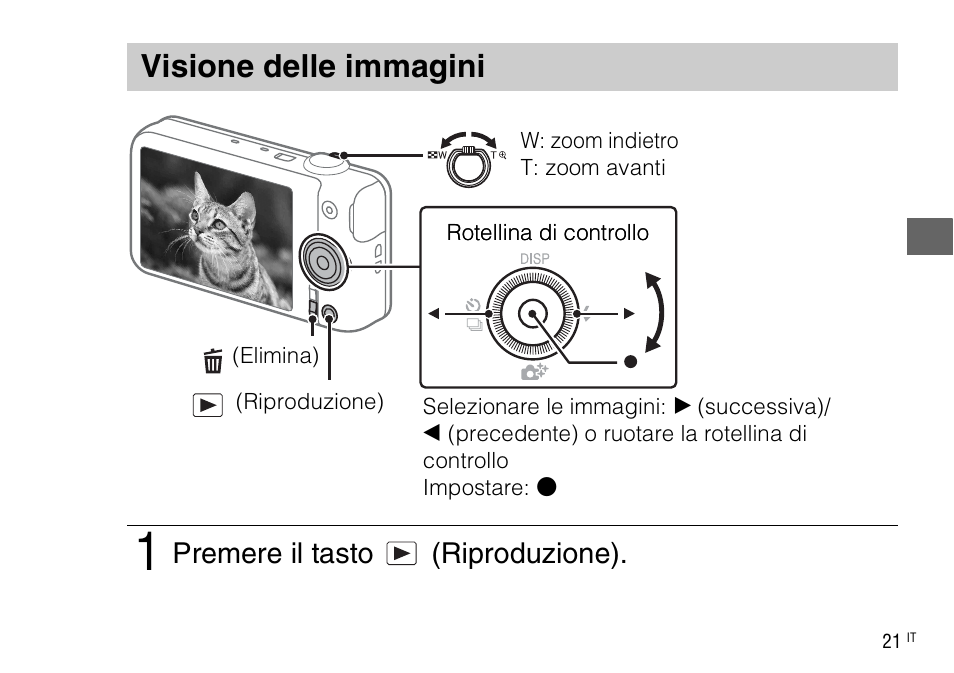 Visione delle immagini, Premere il tasto (riproduzione) | Sony DSC-WX220 User Manual | Page 89 / 499