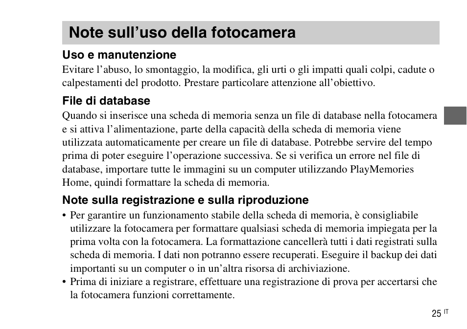 Note sull’uso della fotocamera | Sony DSC-WX220 User Manual | Page 93 / 499