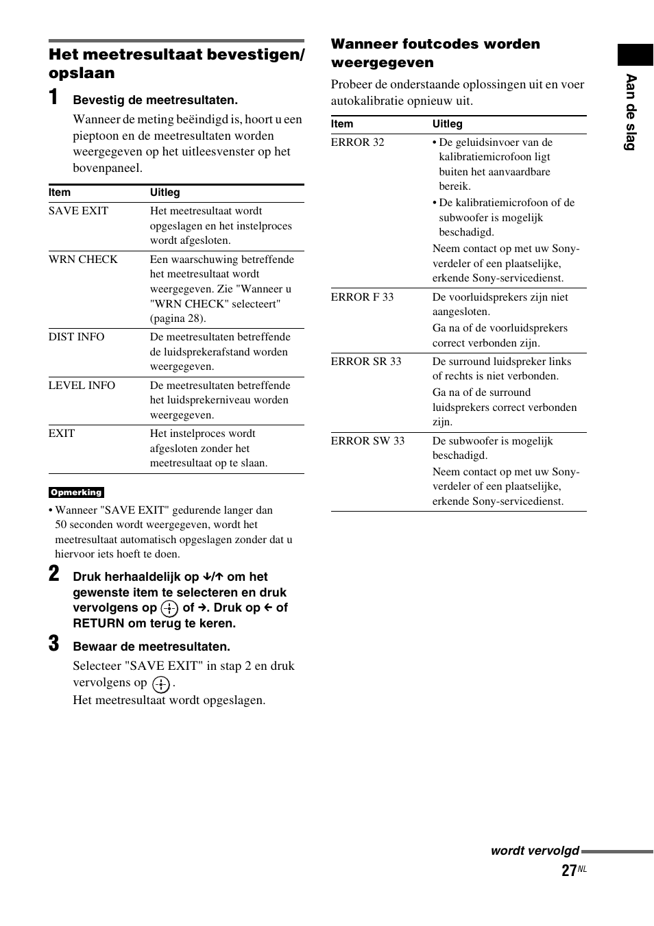 Het meetresultaat bevestigen/ opslaan | Sony HT-IS100 User Manual | Page 113 / 256