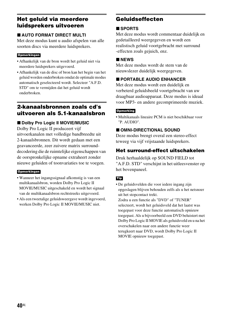 Het geluid via meerdere luidsprekers uitvoeren, Geluidseffecten | Sony HT-IS100 User Manual | Page 126 / 256