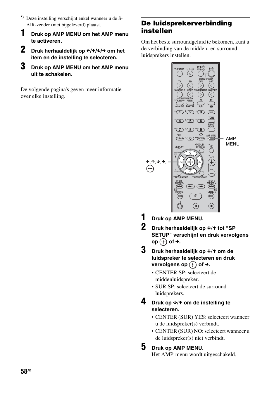 De luidsprekerverbinding instellen, Het amp-menu wordt uitgeschakeld | Sony HT-IS100 User Manual | Page 144 / 256