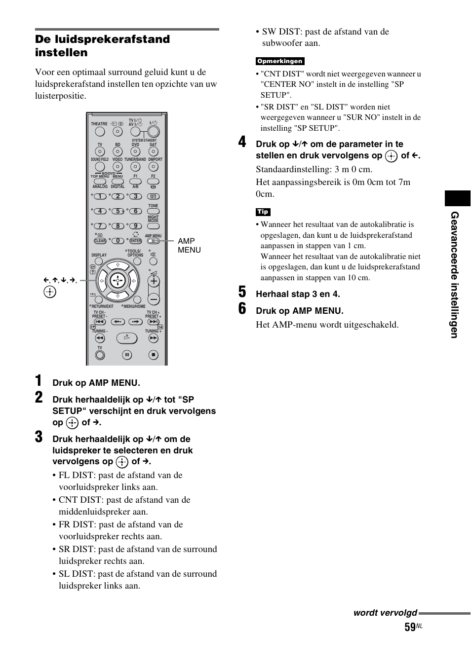 De luidsprekerafstand instellen, Het amp-menu wordt uitgeschakeld | Sony HT-IS100 User Manual | Page 145 / 256