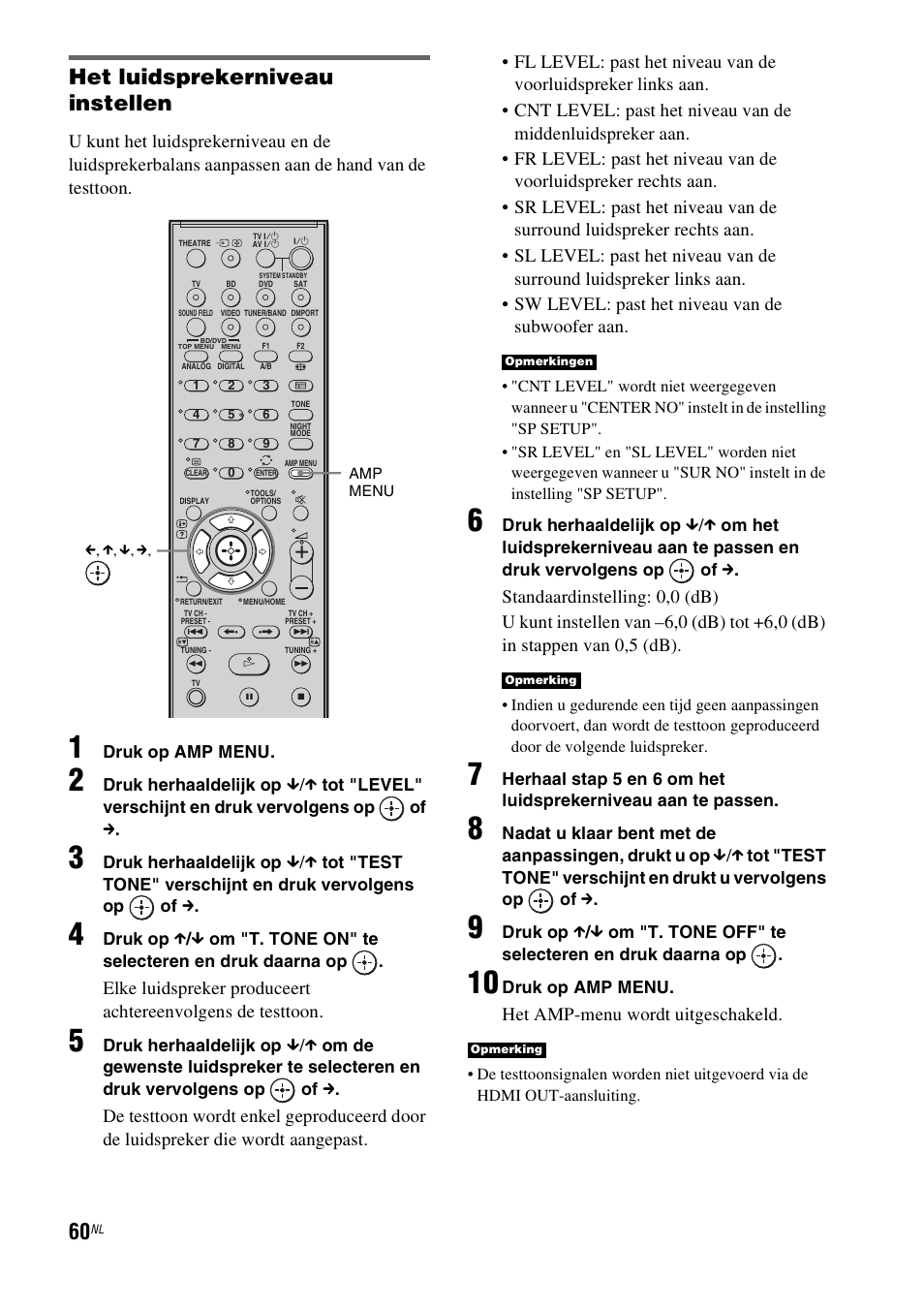 Het luidsprekerniveau instellen, Het amp-menu wordt uitgeschakeld | Sony HT-IS100 User Manual | Page 146 / 256