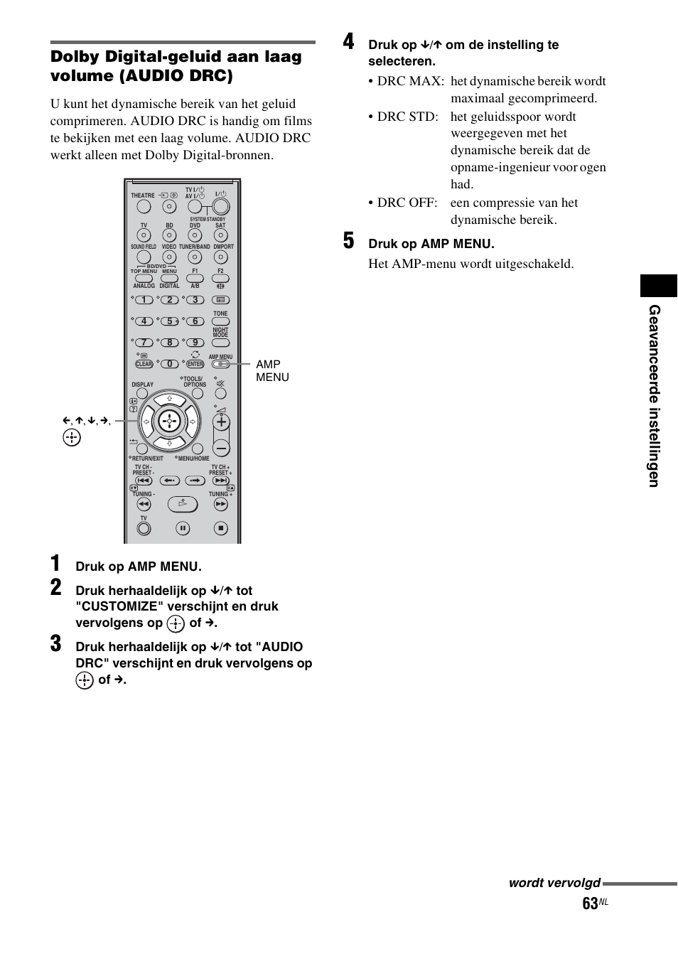 Dolby digital-geluid aan laag volume (audio drc), Het amp-menu wordt uitgeschakeld | Sony HT-IS100 User Manual | Page 149 / 256