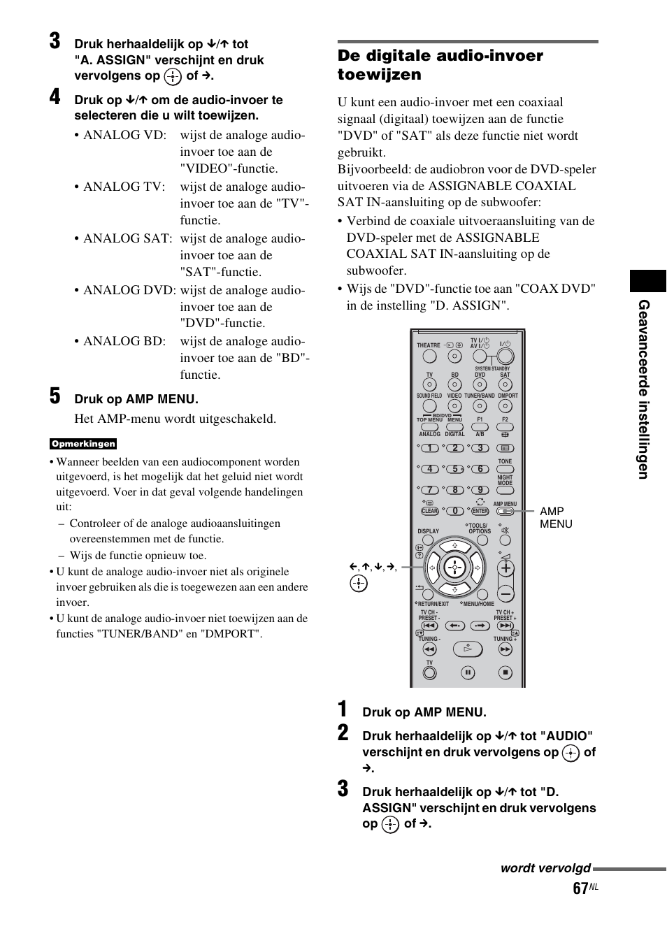 De digitale audio-invoer toewijzen, Het amp-menu wordt uitgeschakeld | Sony HT-IS100 User Manual | Page 153 / 256