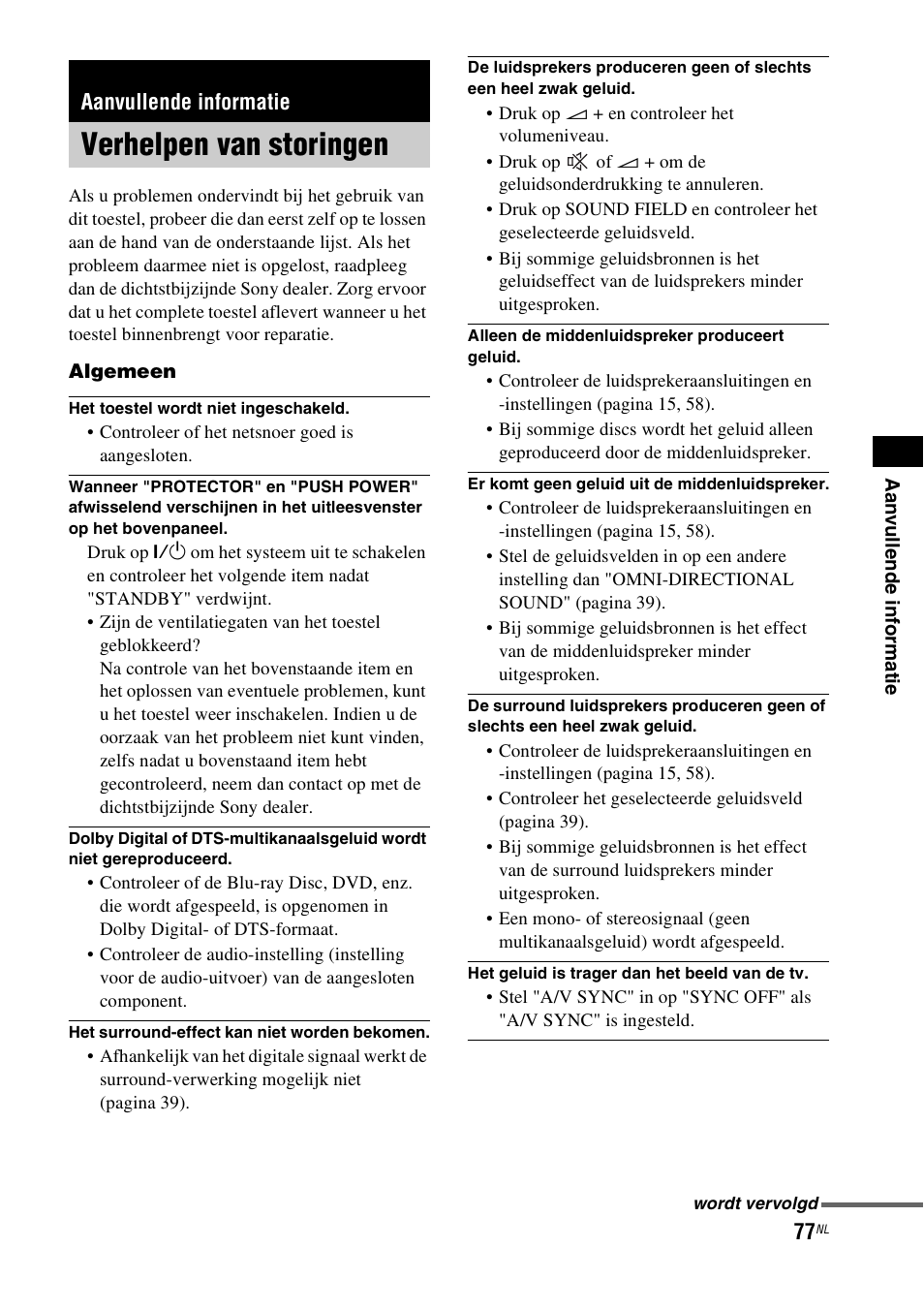 Aanvullende informatie, Verhelpen van storingen | Sony HT-IS100 User Manual | Page 163 / 256