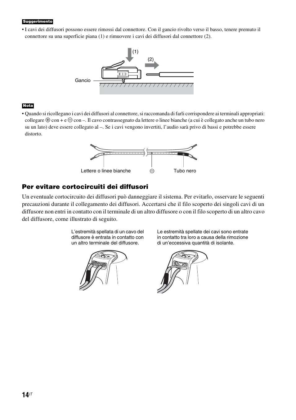 Per evitare cortocircuiti dei diffusori | Sony HT-IS100 User Manual | Page 184 / 256