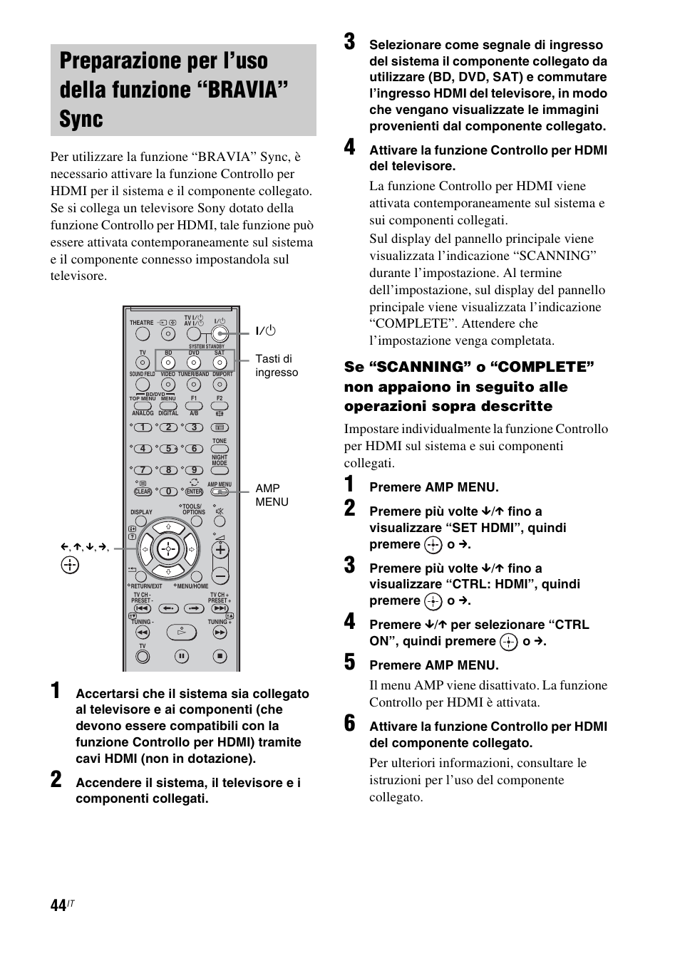 Preparazione per l’uso della funzione, Bravia” sync | Sony HT-IS100 User Manual | Page 214 / 256