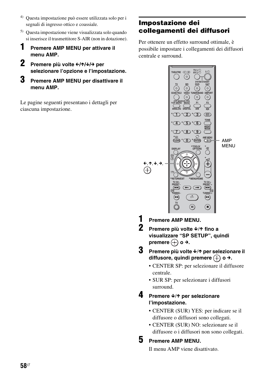 Impostazione dei collegamenti dei diffusori, Il menu amp viene disattivato | Sony HT-IS100 User Manual | Page 228 / 256