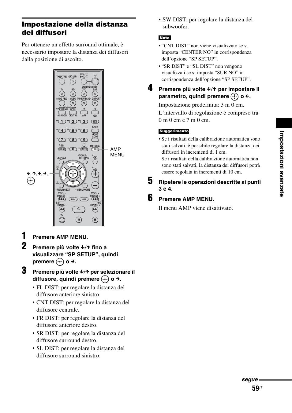 Impostazione della distanza dei diffusori, Il menu amp viene disattivato | Sony HT-IS100 User Manual | Page 229 / 256