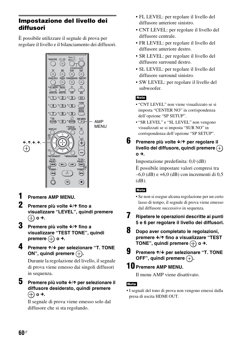 Impostazione del livello dei diffusori, Il menu amp viene disattivato | Sony HT-IS100 User Manual | Page 230 / 256