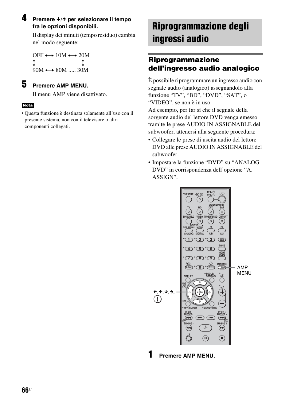 Riprogrammazione degli ingressi audio, Riprogrammazione degli ingressi, Audio | Riprogrammazione dell’ingresso audio analogico, Il menu amp viene disattivato, Premere, Premere amp menu | Sony HT-IS100 User Manual | Page 236 / 256