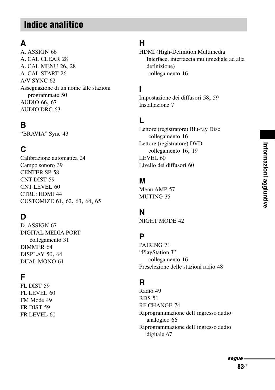 Indice analitico | Sony HT-IS100 User Manual | Page 253 / 256