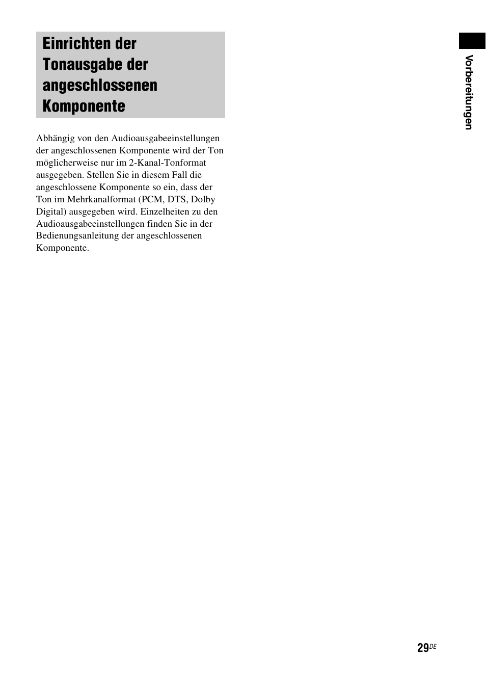 Einrichten der tonausgabe der, Angeschlossenen komponente | Sony HT-IS100 User Manual | Page 29 / 256