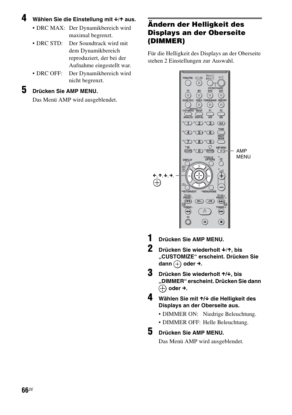 Das menü amp wird ausgeblendet, Wählen sie die einstellung mit x/x aus, Drücken sie amp menu | Drücken sie wiederholt | Sony HT-IS100 User Manual | Page 66 / 256