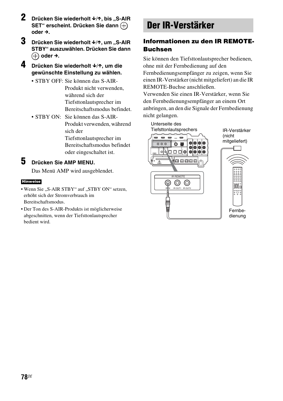Der ir-verstärker | Sony HT-IS100 User Manual | Page 78 / 256