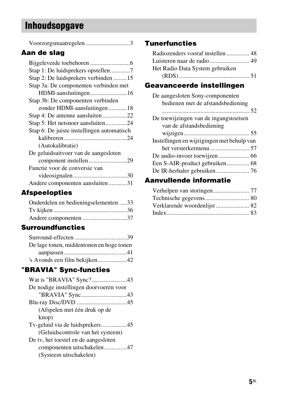 Inhoudsopgave | Sony HT-IS100 User Manual | Page 91 / 256