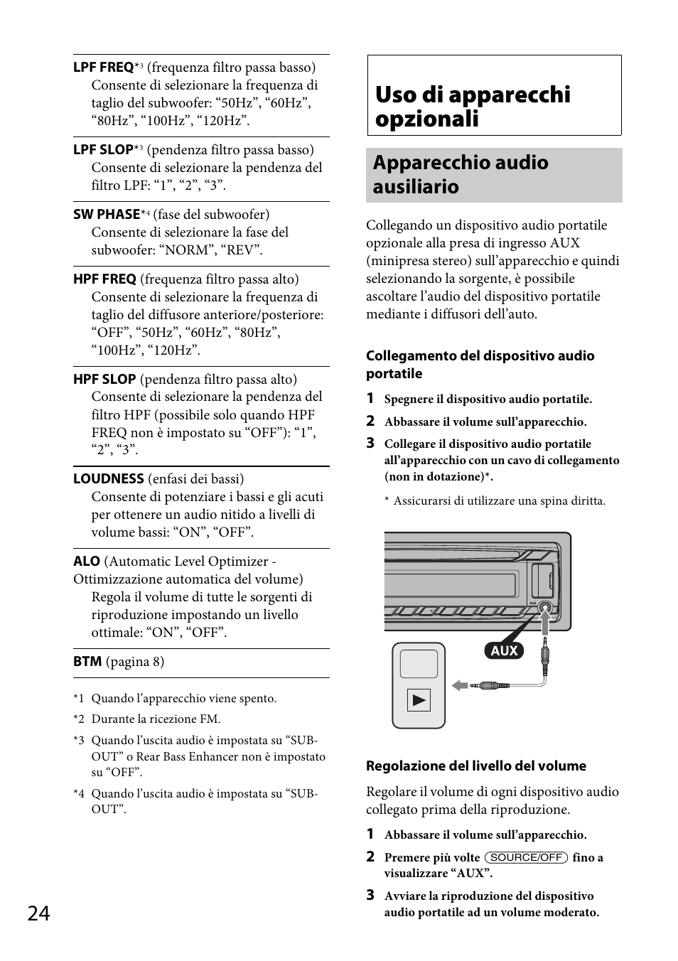 Uso di apparecchi opzionali, Apparecchio audio ausiliario | Sony CDX-GT565UV User Manual | Page 114 / 156