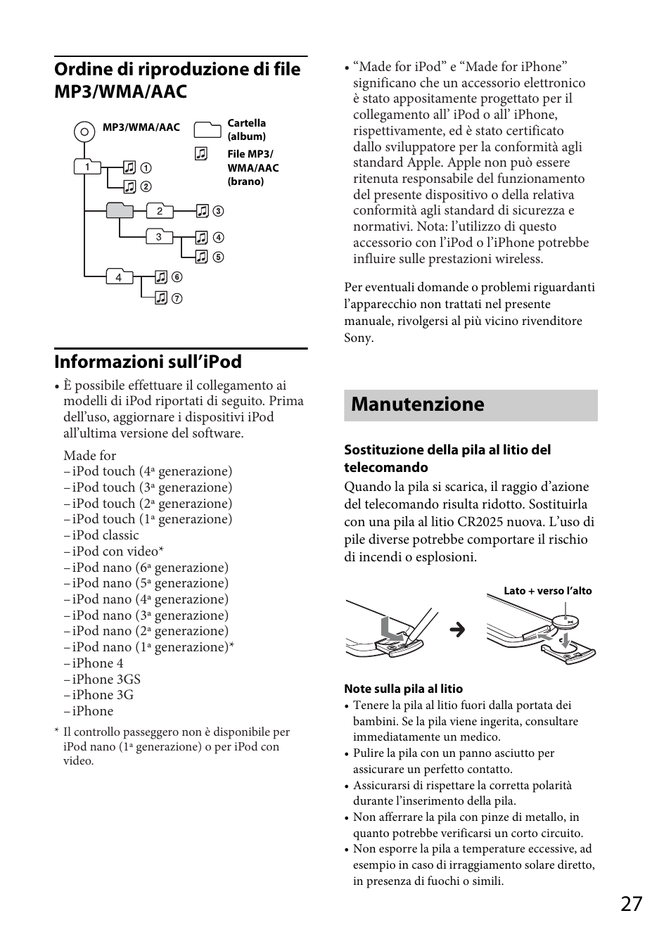 Manutenzione | Sony CDX-GT565UV User Manual | Page 117 / 156