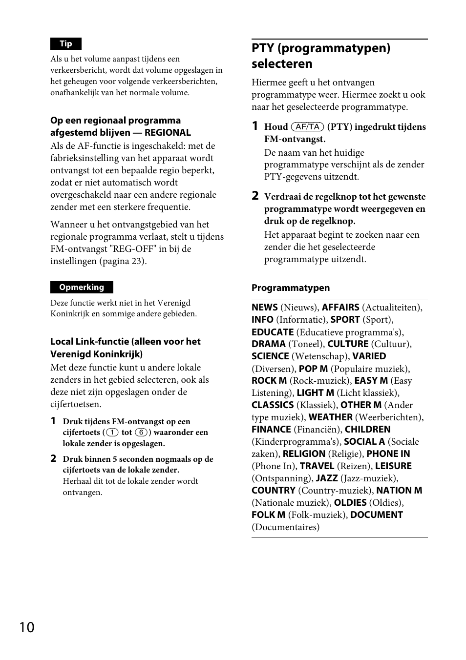 Pty (programmatypen) selecteren | Sony CDX-GT565UV User Manual | Page 132 / 156