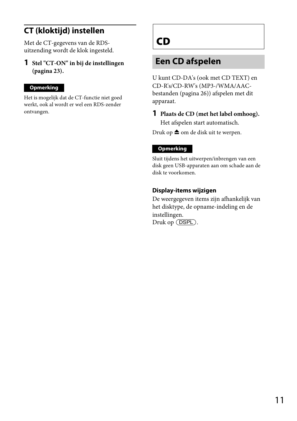 Een cd afspelen, Ct (kloktijd) instellen | Sony CDX-GT565UV User Manual | Page 133 / 156