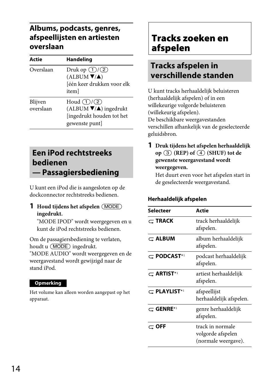 Tracks zoeken en afspelen, Tracks afspelen in verschillende standen | Sony CDX-GT565UV User Manual | Page 136 / 156