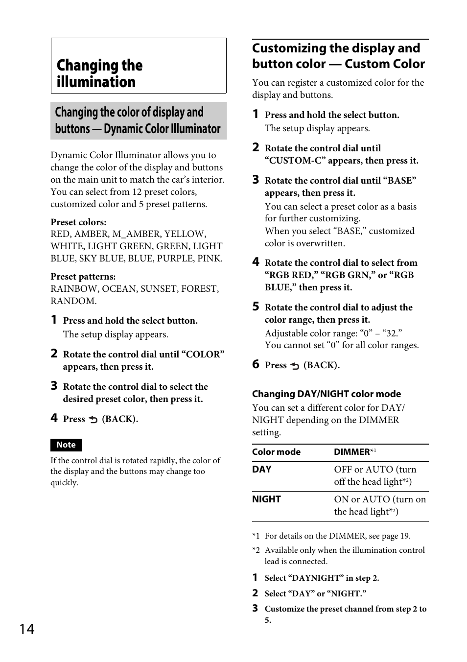 Changing the illumination | Sony CDX-GT565UV User Manual | Page 14 / 156