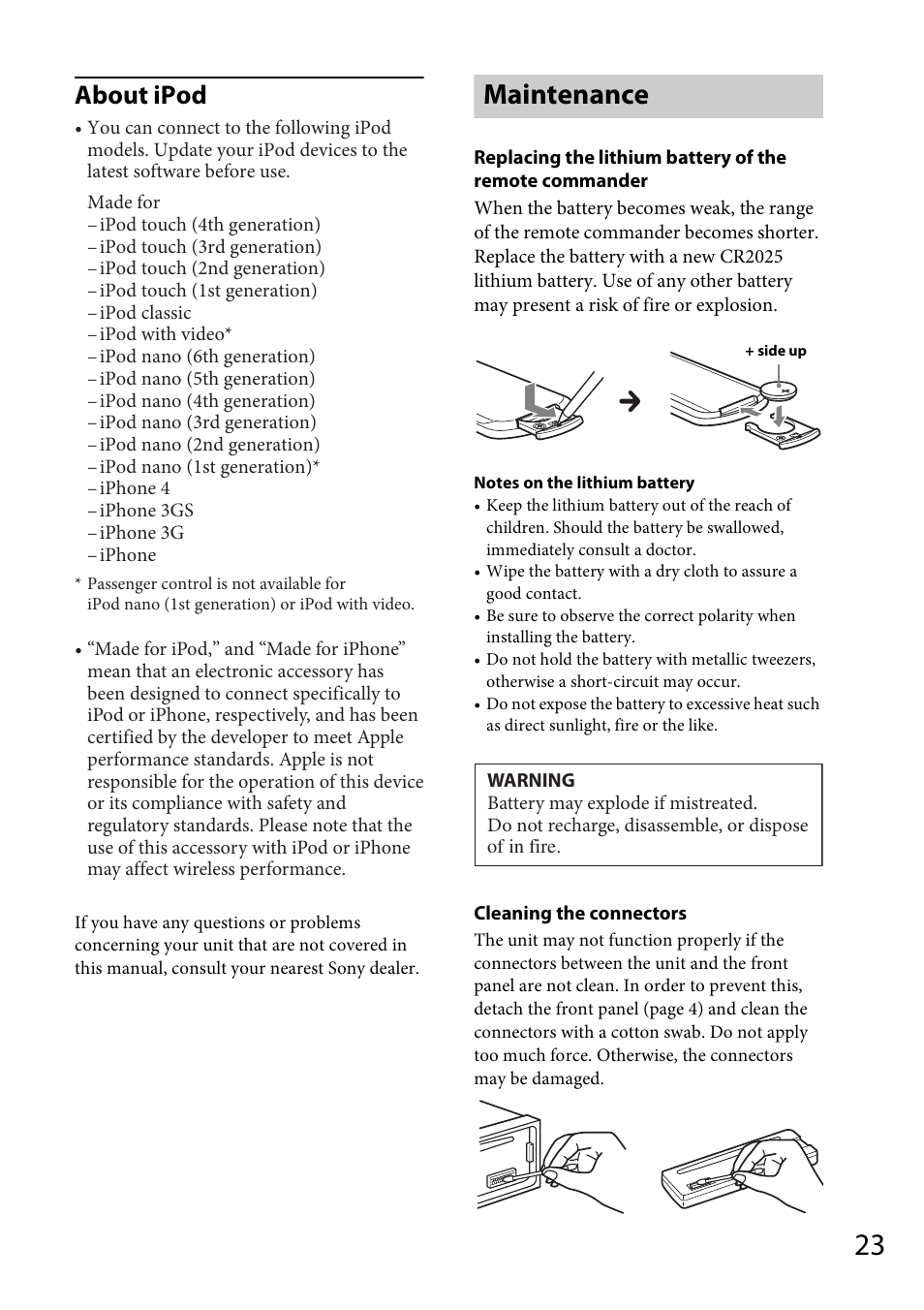 Maintenance, About ipod | Sony CDX-GT565UV User Manual | Page 23 / 156