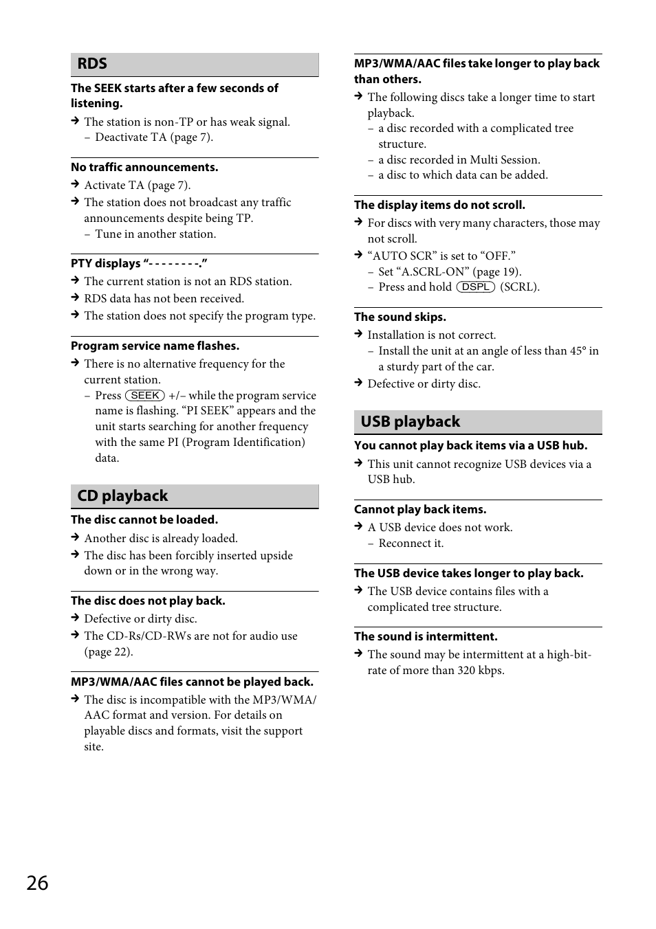 Cd playback, Usb playback | Sony CDX-GT565UV User Manual | Page 26 / 156