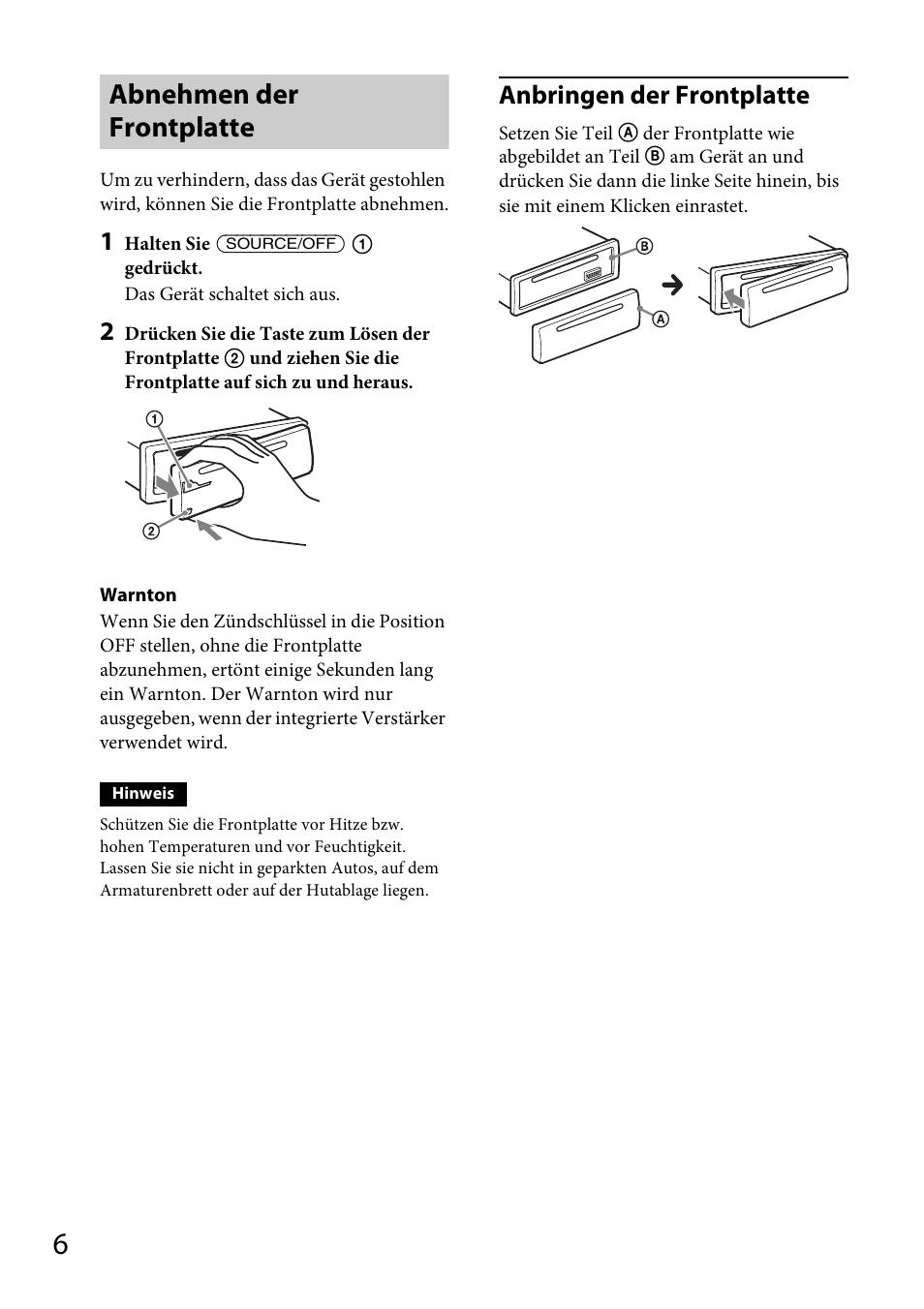 Abnehmen der frontplatte, Anbringen der frontplatte | Sony CDX-GT565UV User Manual | Page 32 / 156