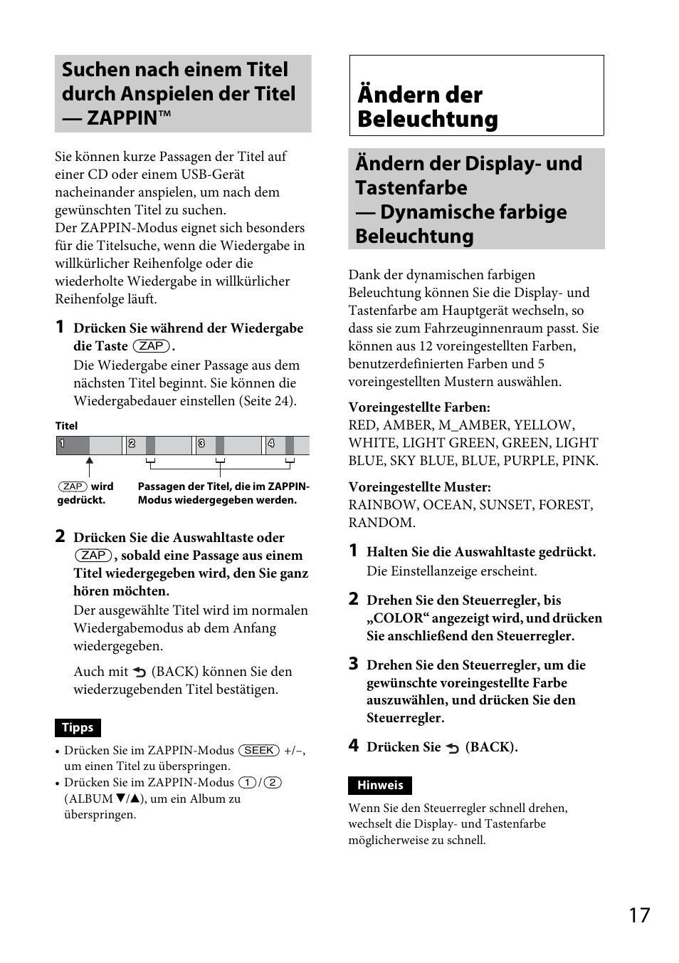 Ändern der beleuchtung, Seite 17 | Sony CDX-GT565UV User Manual | Page 43 / 156